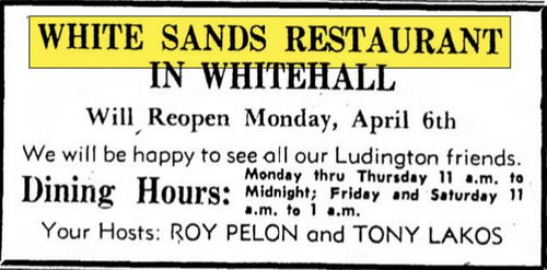 Garys Restaurant (The Chamber Bar & Grill, White Sands Restaurant) - April 1959 Ad